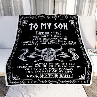 Personalized To My Son Viking Blanket From Mom Dad Mother Father I Wish You The Strength Scandinavian Norse Runes Viking For Men Birthday Gifts Fleece Blanket | teecentury