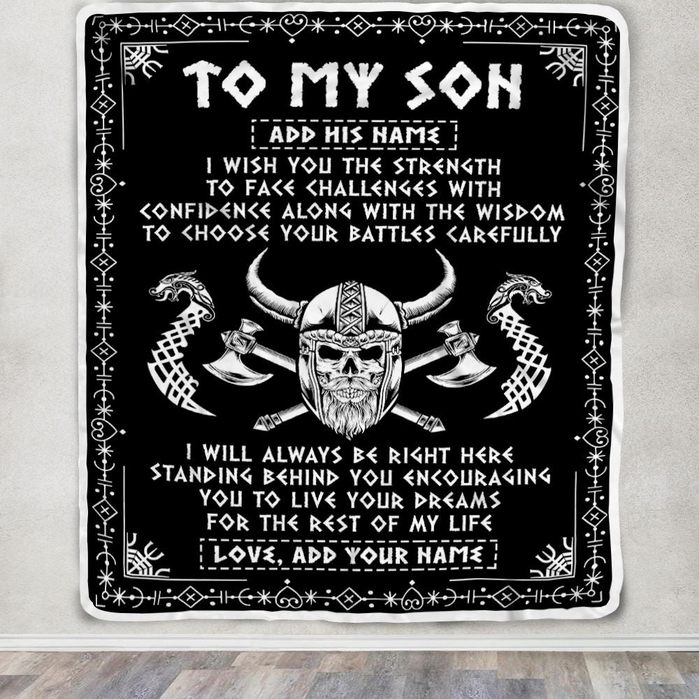 Personalized To My Son Viking Blanket From Mom Dad Mother Father I Wish You The Strength Scandinavian Norse Runes Viking For Men Birthday Gifts Fleece Blanket | teecentury