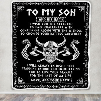 Personalized To My Son Viking Blanket From Mom Dad Mother Father I Wish You The Strength Scandinavian Norse Runes Viking For Men Birthday Gifts Fleece Blanket | teecentury