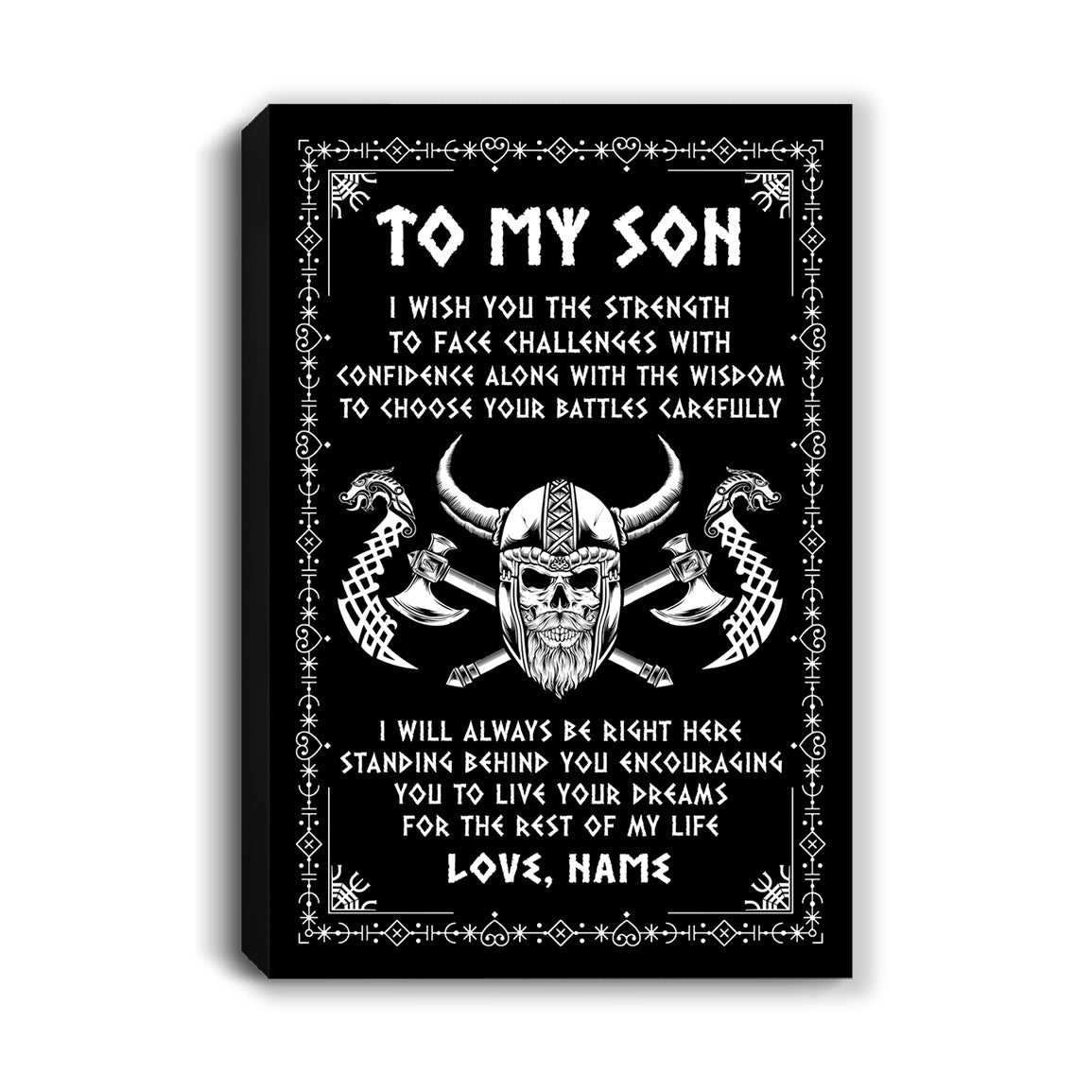 Personalized To My Son Viking Canvas I Wish You The Strength Scandinavian Norse Runes Viking For Men Birthday Gifts Christmas Custom Wall Art Print Framed Canvas | teecentury