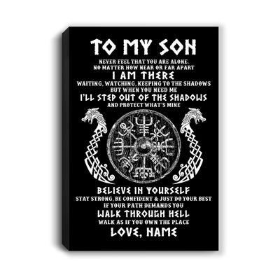 Personalized To My Son Viking Canvas Never Feel You Are Alone Odin Scandinavian Norse Runes Son Birthday Gifts Christmas Custom Wall Art Print Framed Canvas | teecentury