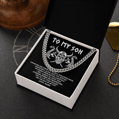 Cuban Link Chain Necklace Stainless Steel | 2 | Personalized To My Son Viking Necklace I Wish You The Strength Scandinavian Norse Runes Viking For Men Birthday Christmas Customized Gift Box Message Card | teecentury