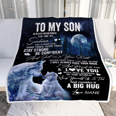 Personalized To My Son Wolf Blanket From Mom Dad Mother Father Always Remember Son Birthday Travel Graduation Christmas Customized Bed Fleece Throw Blanket | teecentury