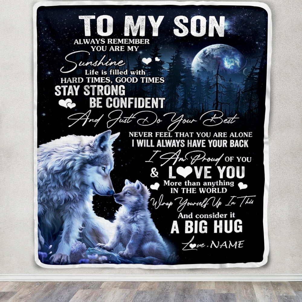 Personalized To My Son Wolf Blanket From Mom Dad Mother Father Always Remember Son Birthday Travel Graduation Christmas Customized Bed Fleece Throw Blanket | teecentury