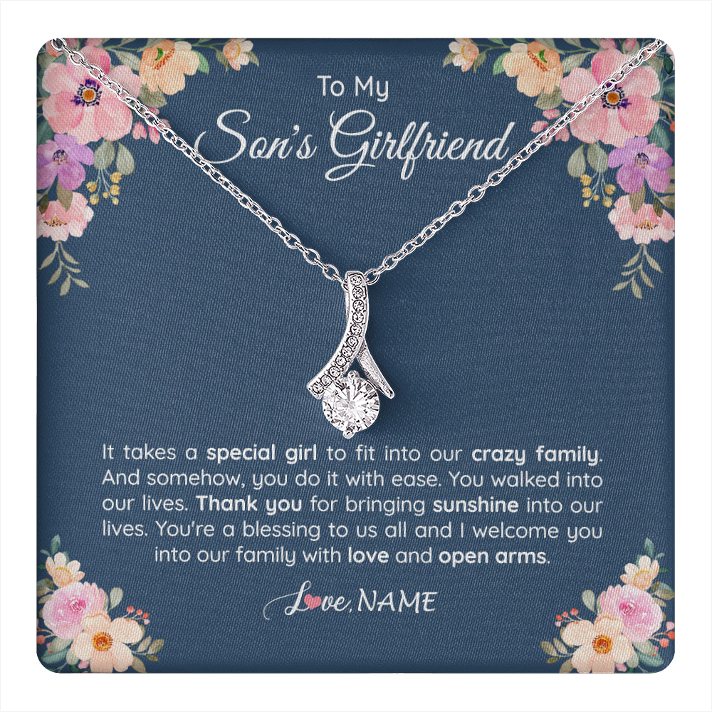 Alluring Beauty Necklace 14K White Gold Finish | 1 | Personalized To My Son's Girlfriend Necklace From Mom It Takes A Special Girlfriend Birthday Wedding Valentines Day Christmas Customized Gift Box Message Card | teecentury