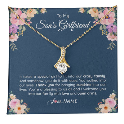 Alluring Beauty Necklace 18K Yellow Gold Finish | 1 | Personalized To My Son's Girlfriend Necklace From Mom It Takes A Special Girlfriend Birthday Wedding Valentines Day Christmas Customized Gift Box Message Card | teecentury