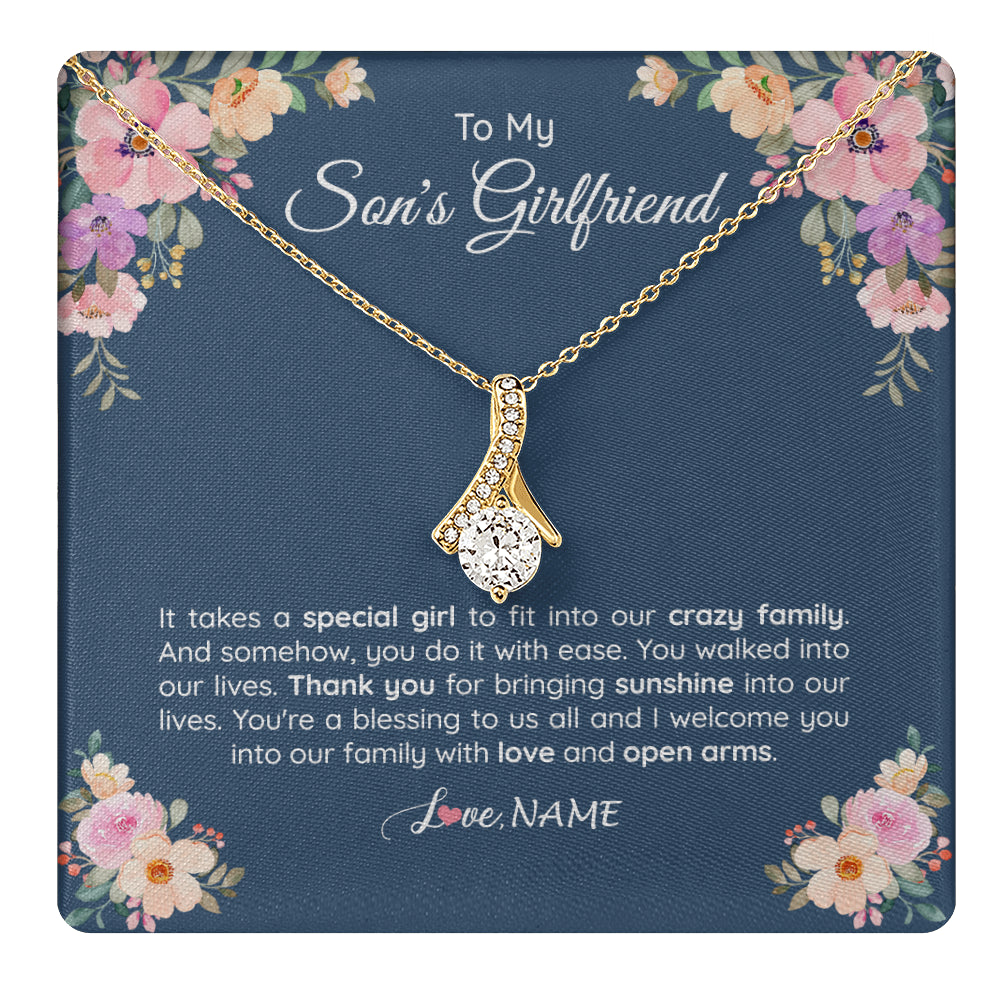 Alluring Beauty Necklace 18K Yellow Gold Finish | 1 | Personalized To My Son's Girlfriend Necklace From Mom It Takes A Special Girlfriend Birthday Wedding Valentines Day Christmas Customized Gift Box Message Card | teecentury