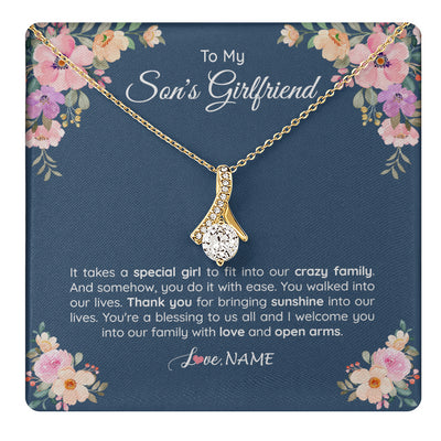Alluring Beauty Necklace 18K Yellow Gold Finish | 1 | Personalized To My Son's Girlfriend Necklace From Mom It Takes A Special Girlfriend Birthday Wedding Valentines Day Christmas Customized Gift Box Message Card | teecentury