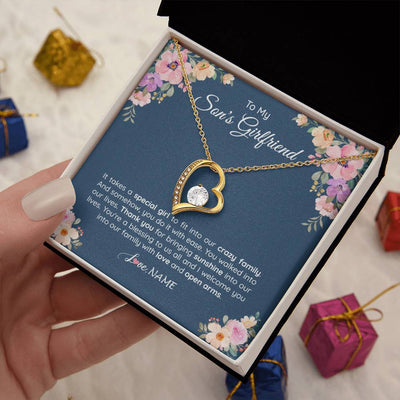Forever Love Necklace 18K Yellow Gold Finish | 2 | Personalized To My Son's Girlfriend Necklace From Mom It Takes A Special Girlfriend Birthday Wedding Valentines Day Christmas Customized Gift Box Message Card | teecentury