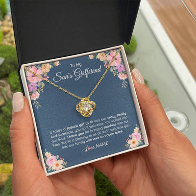 Love Knot Necklace 18K Yellow Gold Finish | 2 | Personalized To My Son's Girlfriend Necklace From Mom It Takes A Special Girlfriend Birthday Wedding Valentines Day Christmas Customized Gift Box Message Card | teecentury