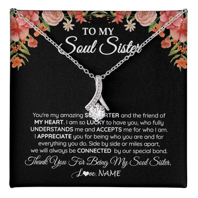 Alluring Beauty Necklace 14K White Gold Finish | 1 | Personalized To My Soul Sister Gift Necklace Best Friend Unique Friendship Long Distance Unbiological Sister Birthday Jewelry Christmas Customized Message Card | teecentury
