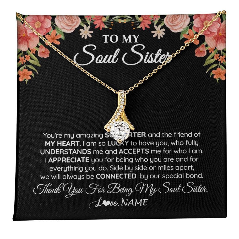 Alluring Beauty Necklace 18K Yellow Gold Finish | 1 | Personalized To My Soul Sister Gift Necklace Best Friend Unique Friendship Long Distance Unbiological Sister Birthday Jewelry Christmas Customized Message Card | teecentury
