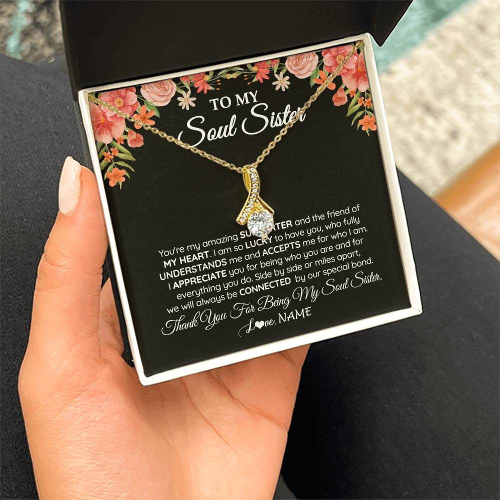 Alluring Beauty Necklace 18K Yellow Gold Finish | 2 | Personalized To My Soul Sister Gift Necklace Best Friend Unique Friendship Long Distance Unbiological Sister Birthday Jewelry Christmas Customized Message Card | teecentury
