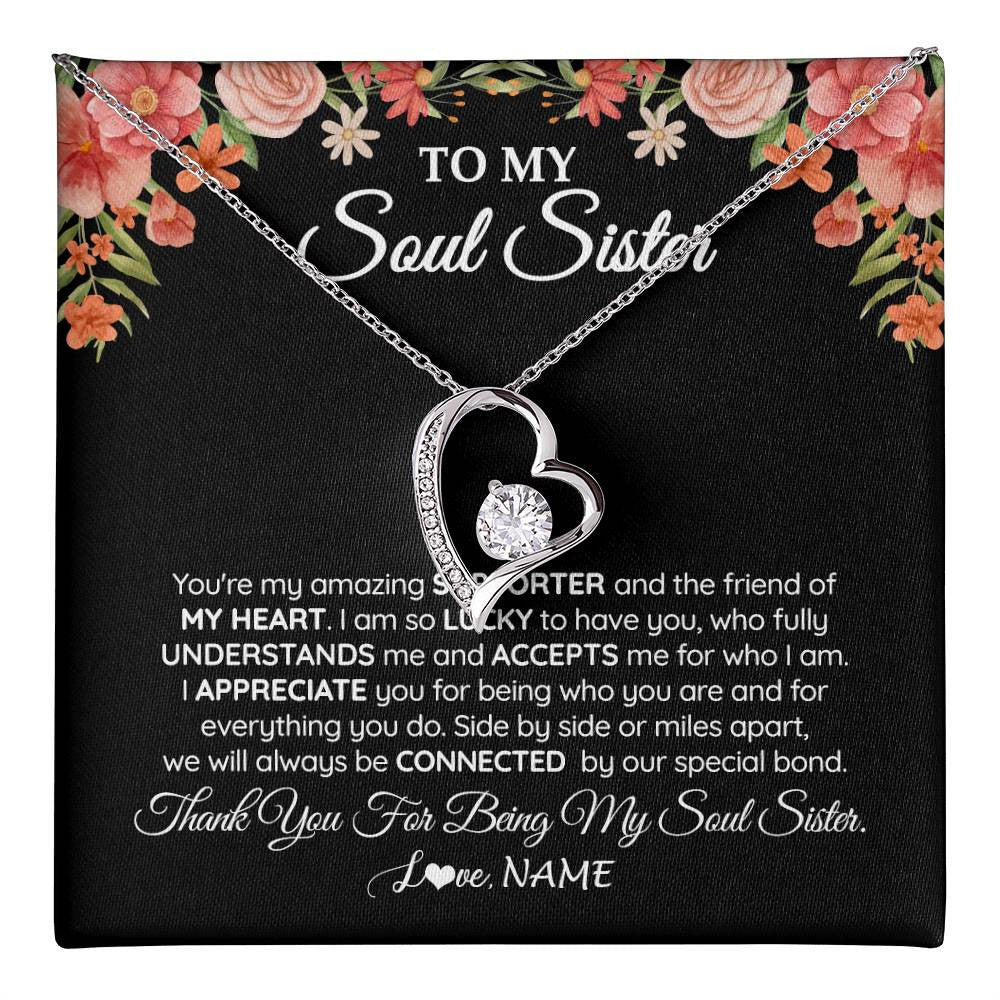 Forever Love Necklace 14K White Gold Finish | 1 | Personalized To My Soul Sister Gift Necklace Best Friend Unique Friendship Long Distance Unbiological Sister Birthday Jewelry Christmas Customized Message Card | teecentury
