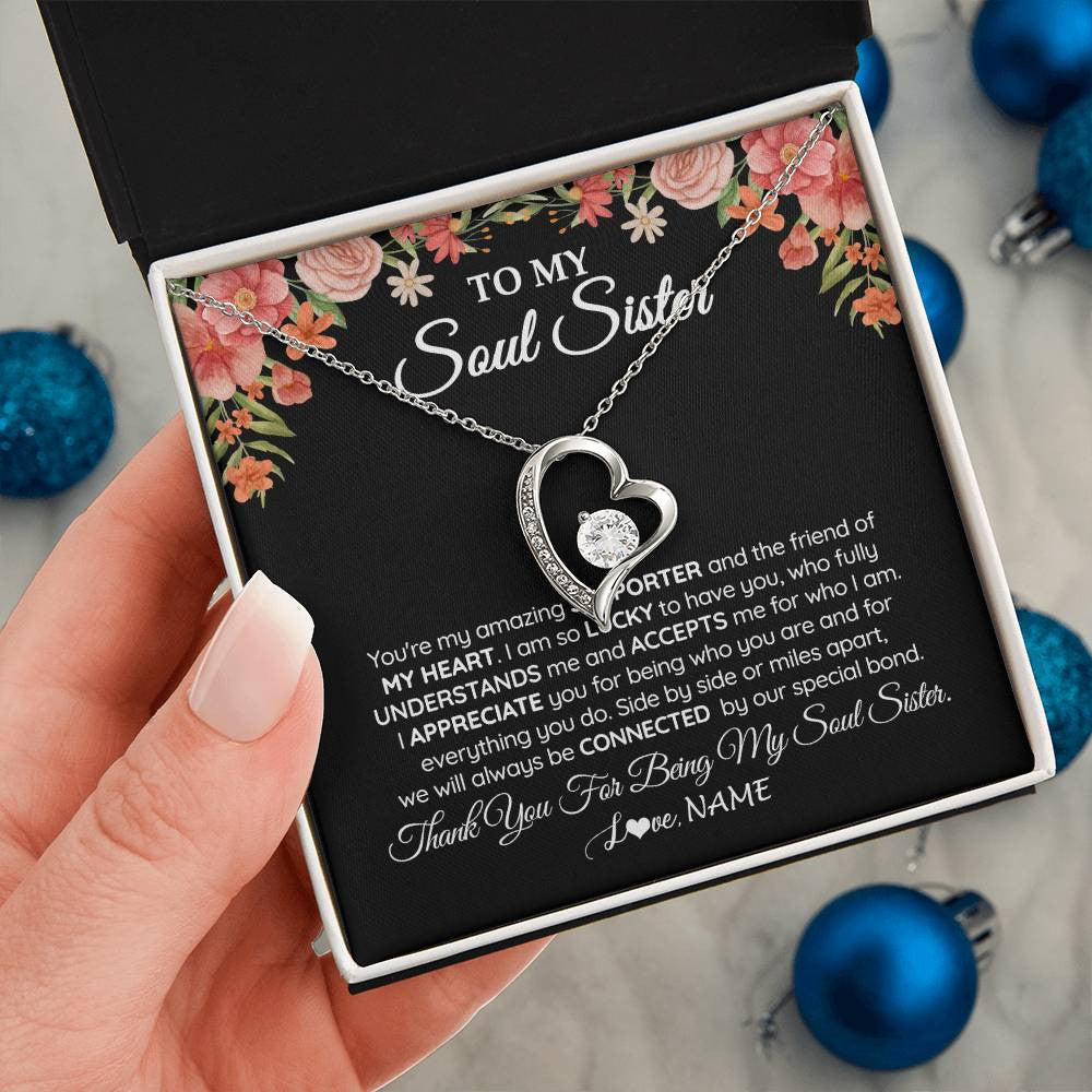 Forever Love Necklace 14K White Gold Finish | 2 | Personalized To My Soul Sister Gift Necklace Best Friend Unique Friendship Long Distance Unbiological Sister Birthday Jewelry Christmas Customized Message Card | teecentury