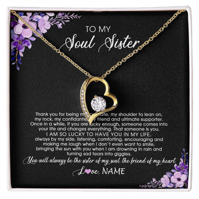 Forever Love Necklace 18K Yellow Gold Finish | Personalized To My Soul Sister Necklace from Sister The Friend Of My Heart Sister Jewelry Birthday Graduation Christmas Customized Gift Box Message Card | teecentury