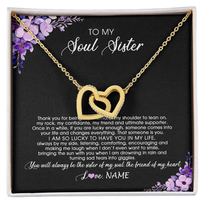 Interlocking Hearts Necklace 18K Yellow Gold Finish | Personalized To My Soul Sister Necklace from Sister The Friend Of My Heart Sister Jewelry Birthday Graduation Christmas Customized Gift Box Message Card | teecentury