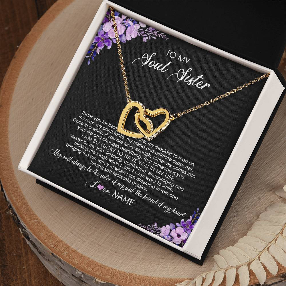 Interlocking Hearts Necklace 18K Yellow Gold Finish | Personalized To My Soul Sister Necklace from Sister The Friend Of My Heart Sister Jewelry Birthday Graduation Christmas Customized Gift Box Message Card | teecentury