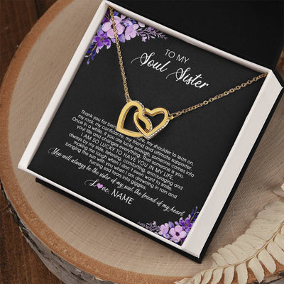 Interlocking Hearts Necklace 18K Yellow Gold Finish | Personalized To My Soul Sister Necklace from Sister The Friend Of My Heart Sister Jewelry Birthday Graduation Christmas Customized Gift Box Message Card | teecentury