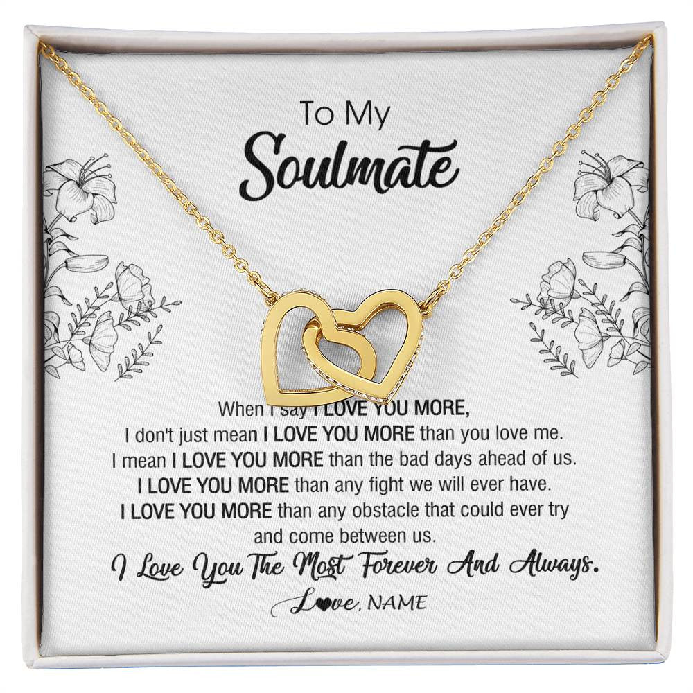 Interlocking Hearts Necklace 18K Yellow Gold Finish | Personalized To My Soulmate Necklace For Women Future Wife Girlfriend Love You Birthday Anniversary Wedding Valentines Day Christmas Customized Message Card | teecentury