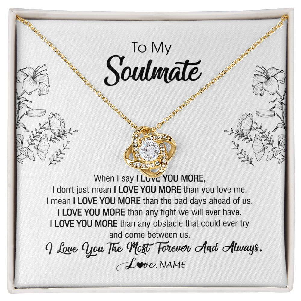 Love Knot Necklace 18K Yellow Gold Finish | Personalized To My Soulmate Necklace For Women Future Wife Girlfriend Love You Birthday Anniversary Wedding Valentines Day Christmas Customized Message Card | teecentury