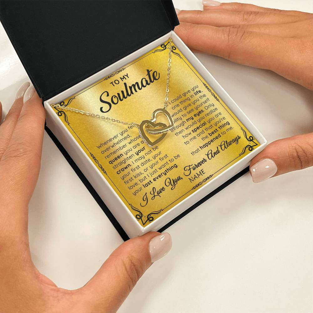 Interlocking Hearts Necklace 18K Yellow Gold Finish | 2 | Personalized To My Soulmate Necklace For Women Hot Wife Romantic From Husband Birthday Anniversary Wedding Valentines Day Customized Gift Box Message Card | teecentury