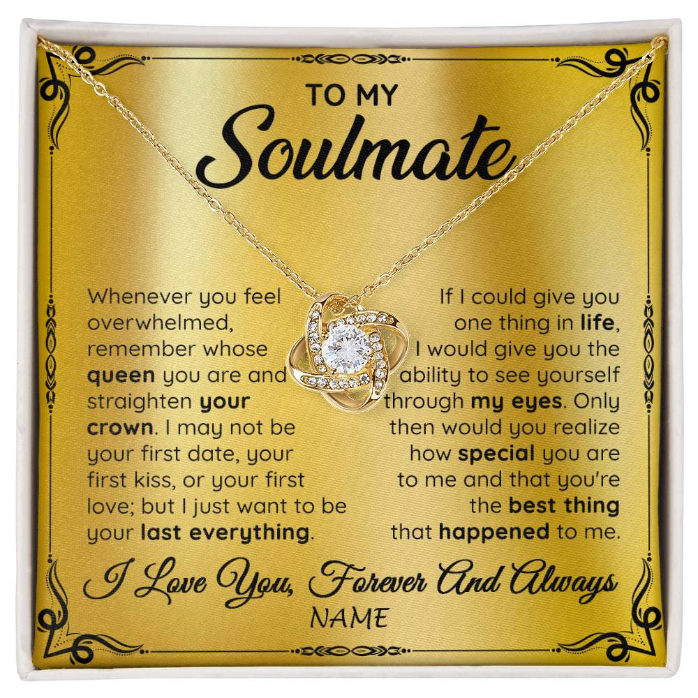 Love Knot Necklace 18K Yellow Gold Finish | 1 | Personalized To My Soulmate Necklace For Women Hot Wife Romantic From Husband Birthday Anniversary Wedding Valentines Day Customized Gift Box Message Card | teecentury