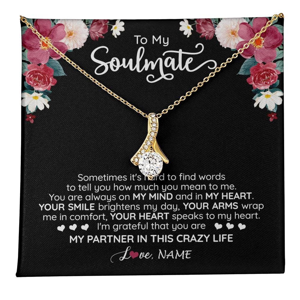 Alluring Beauty Necklace 18K Yellow Gold Finish | 1 | Personalized To My Soulmate Necklace From Husband You Are My Partner Wife Birthday Anniversary Valentines Day Christmas Customized Gift Box Message Card | teecentury