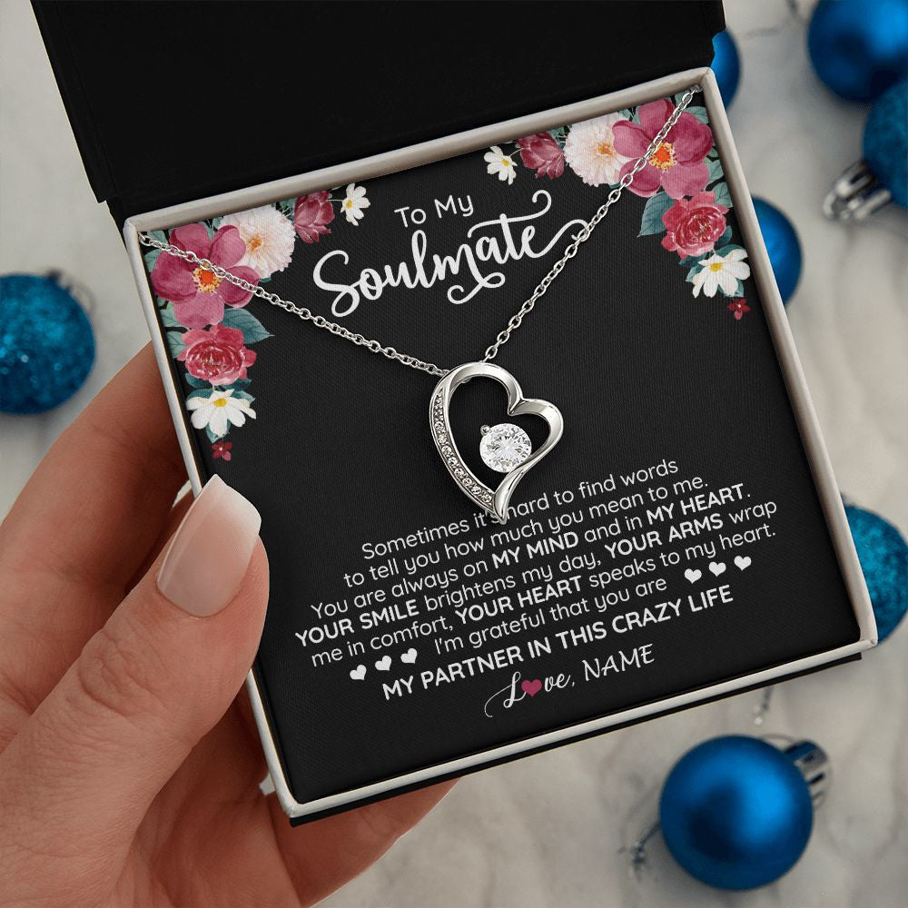 Forever Love Necklace | Personalized To My Soulmate Necklace From Husband You Are My Partner Wife Birthday Anniversary Valentines Day Christmas Customized Gift Box Message Card | teecentury