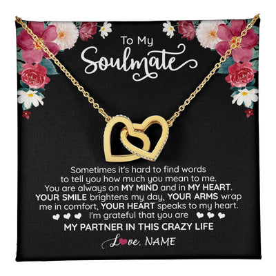 Interlocking Hearts Necklace 18K Yellow Gold Finish | 1 | Personalized To My Soulmate Necklace From Husband You Are My Partner Wife Birthday Anniversary Valentines Day Christmas Customized Gift Box Message Card | teecentury