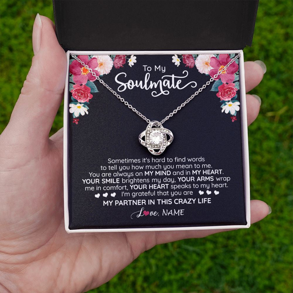 Love Knot Necklace | Personalized To My Soulmate Necklace From Husband You Are My Partner Wife Birthday Anniversary Valentines Day Christmas Customized Gift Box Message Card | teecentury
