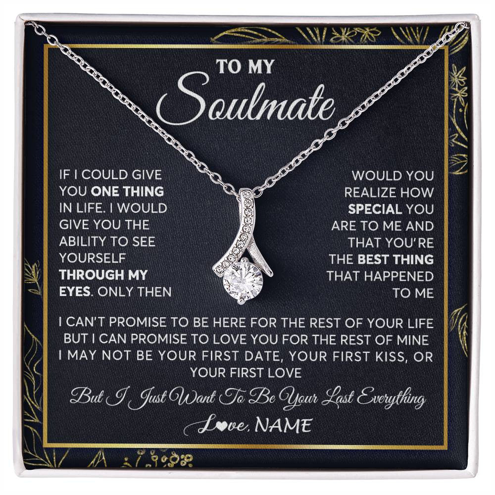 Alluring Beauty Necklace 14K White Gold Finish | 1 | Personalized To My Soulmate Necklace From Husband You Are The Best Thing Soulmate Birthday Anniversary Necklace Valentines Day Customized Gift Box Message Card | teecentury