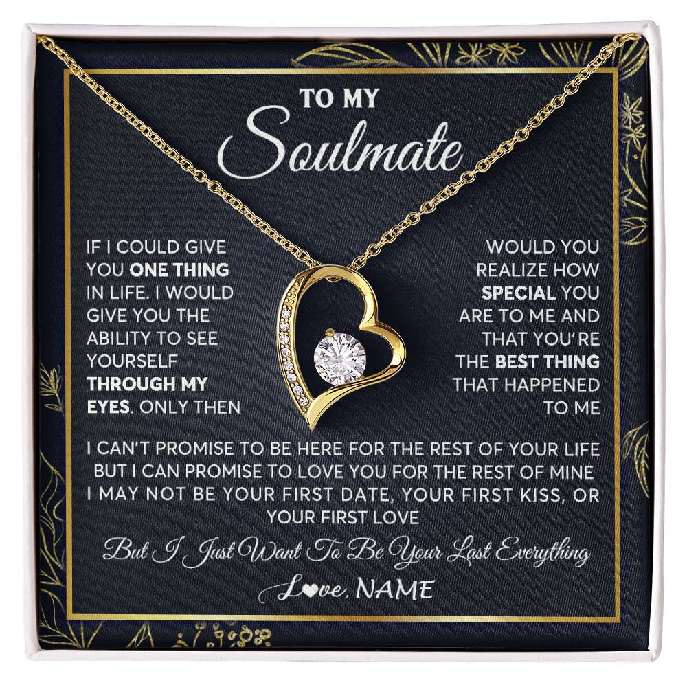 Forever Love Necklace 18K Yellow Gold Finish | 1 | Personalized To My Soulmate Necklace From Husband You Are The Best Thing Soulmate Birthday Anniversary Necklace Valentines Day Customized Gift Box Message Card | teecentury