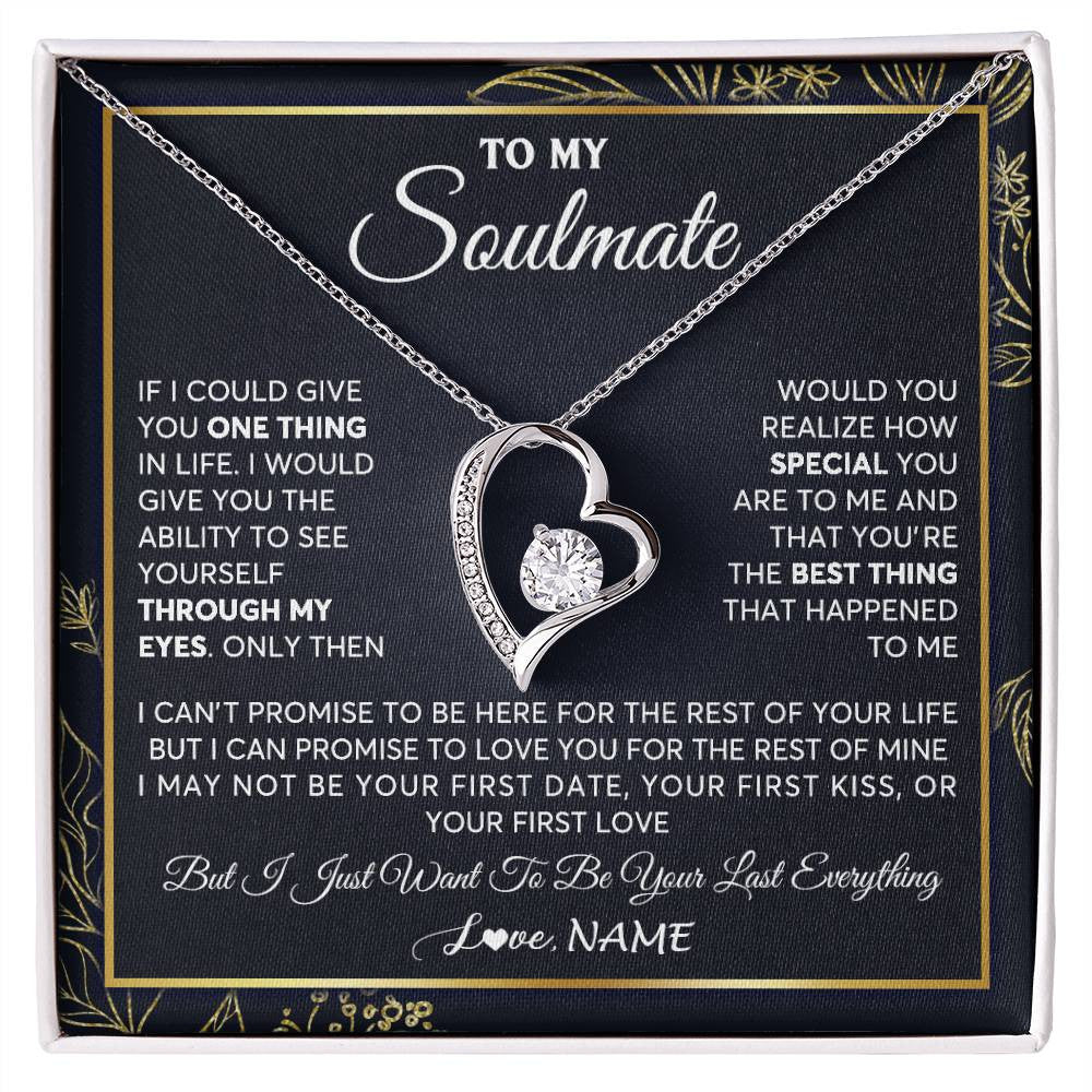 Forever Love Necklace 14K White Gold Finish | 1 | Personalized To My Soulmate Necklace From Husband You Are The Best Thing Soulmate Birthday Anniversary Necklace Valentines Day Customized Gift Box Message Card | teecentury