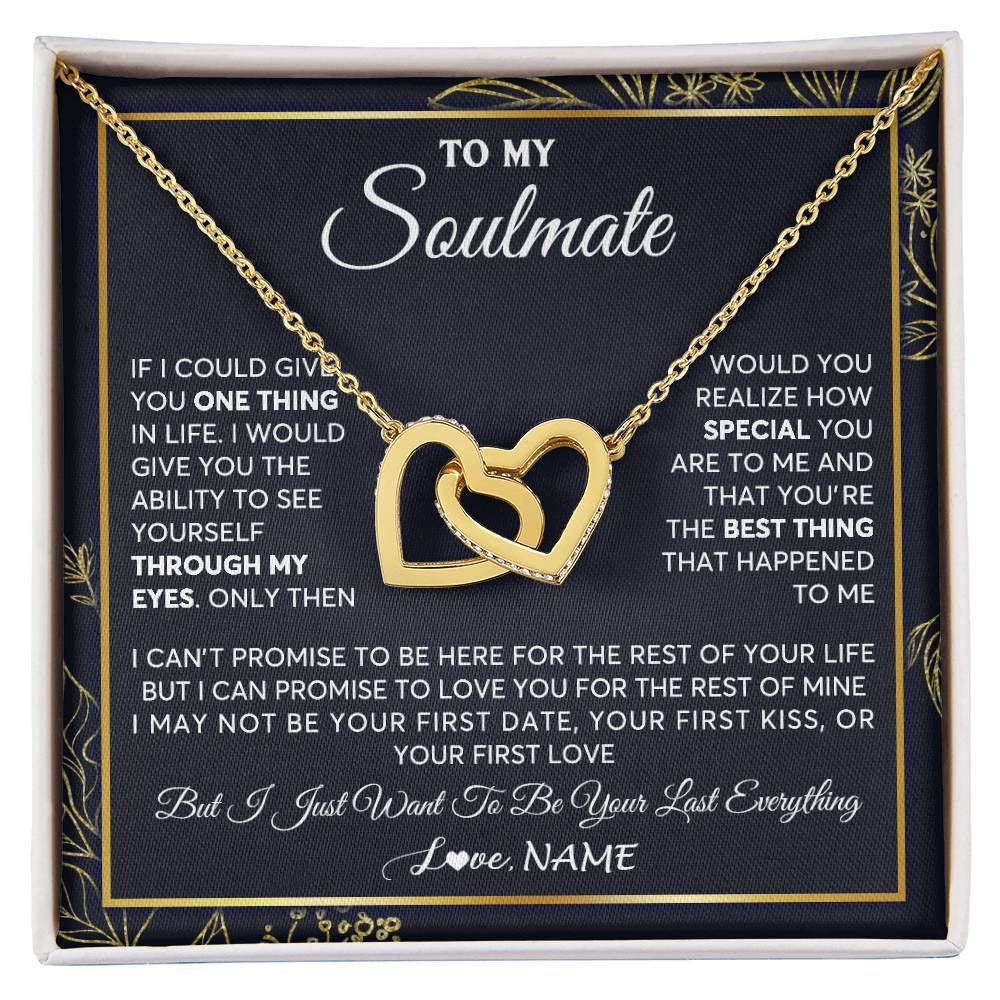 Interlocking Hearts Necklace 18K Yellow Gold Finish | 1 | Personalized To My Soulmate Necklace From Husband You Are The Best Thing Soulmate Birthday Anniversary Necklace Valentines Day Customized Gift Box Message Card | teecentury