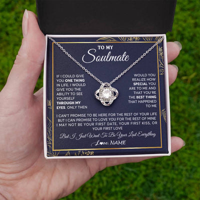 Love Knot Necklace 14K White Gold Finish | 2 | Personalized To My Soulmate Necklace From Husband You Are The Best Thing Soulmate Birthday Anniversary Necklace Valentines Day Customized Gift Box Message Card | teecentury