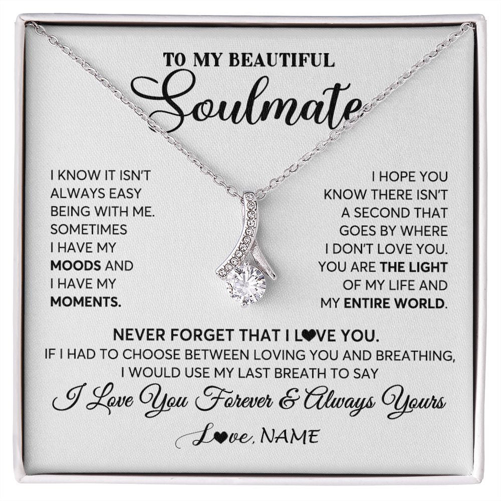 Alluring Beauty Necklace | Personalized To My Soulmate Necklace From Husband You Are The Light Of My Life Wife Birthday Anniversary Valentines Day Customized Gift Box Message Card | teecentury
