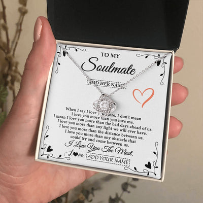 Love Knot Necklace 14K White Gold Finish | 2 | Personalized To My Soulmate Necklace Gift For Her I Love You More Than Anything Pendant Love For Women Jewelry Birthday Gifts Christmas Gift Box Message Card | https://teecentury.