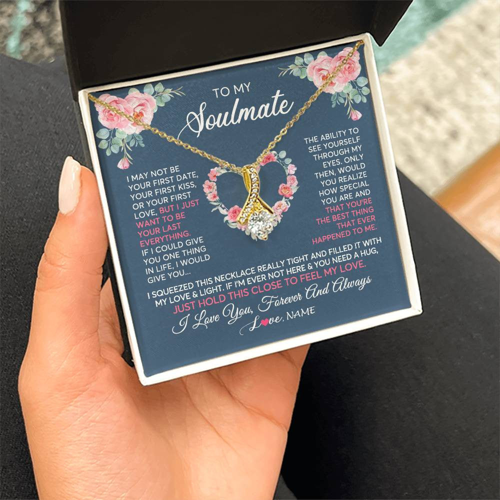 Alluring Beauty Necklace 18K Yellow Gold Finish | 2 | Personalized To My Soulmate Necklace I Love You Romantic For Girlfriend Future Wife Anniversary Wedding Birthday Christmas Customized Gift Box Message Card | teecentury