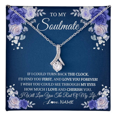 Alluring Beauty Necklace 14K White Gold Finish | 1 | Personalized To My Soulmate Necklace Love You Forever Future Wife Birthday Anniversary Valentines Day Christmas Jewelry Customized Gift Box Message Card | teecentury