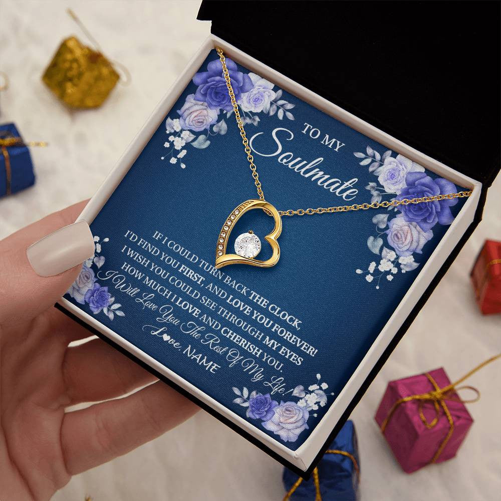 Forever Love Necklace 18K Yellow Gold Finish | 2 | Personalized To My Soulmate Necklace Love You Forever Future Wife Birthday Anniversary Valentines Day Christmas Jewelry Customized Gift Box Message Card | teecentury
