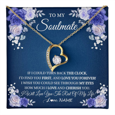 Forever Love Necklace 18K Yellow Gold Finish | 1 | Personalized To My Soulmate Necklace Love You Forever Future Wife Birthday Anniversary Valentines Day Christmas Jewelry Customized Gift Box Message Card | teecentury