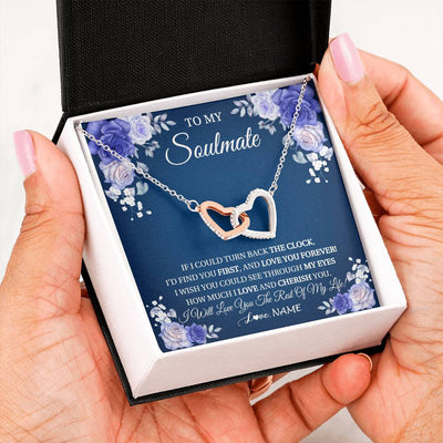 Interlocking Hearts Necklace Stainless Steel & Rose Gold Finish | 2 | Personalized To My Soulmate Necklace Love You Forever Future Wife Birthday Anniversary Valentines Day Christmas Jewelry Customized Gift Box Message Card | teecentury