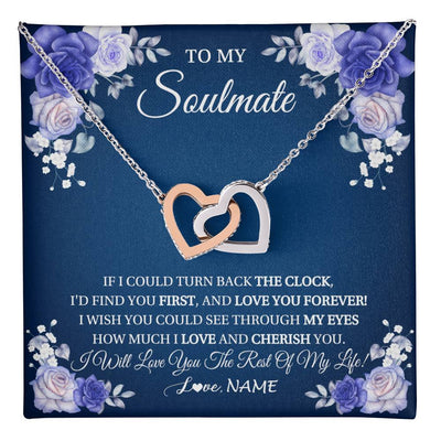 Interlocking Hearts Necklace Stainless Steel & Rose Gold Finish | 1 | Personalized To My Soulmate Necklace Love You Forever Future Wife Birthday Anniversary Valentines Day Christmas Jewelry Customized Gift Box Message Card | teecentury