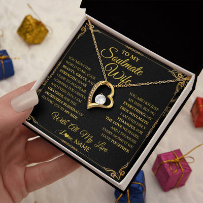 Forever Love Necklace 18K Yellow Gold Finish | 2 | Personalized To My Soulmate Wife Necklace My Heart Wife Jewelry Romantic Birthday Gifst Anniversary Wedding Day Christmas Customized Gift Box Message Card | teecentury