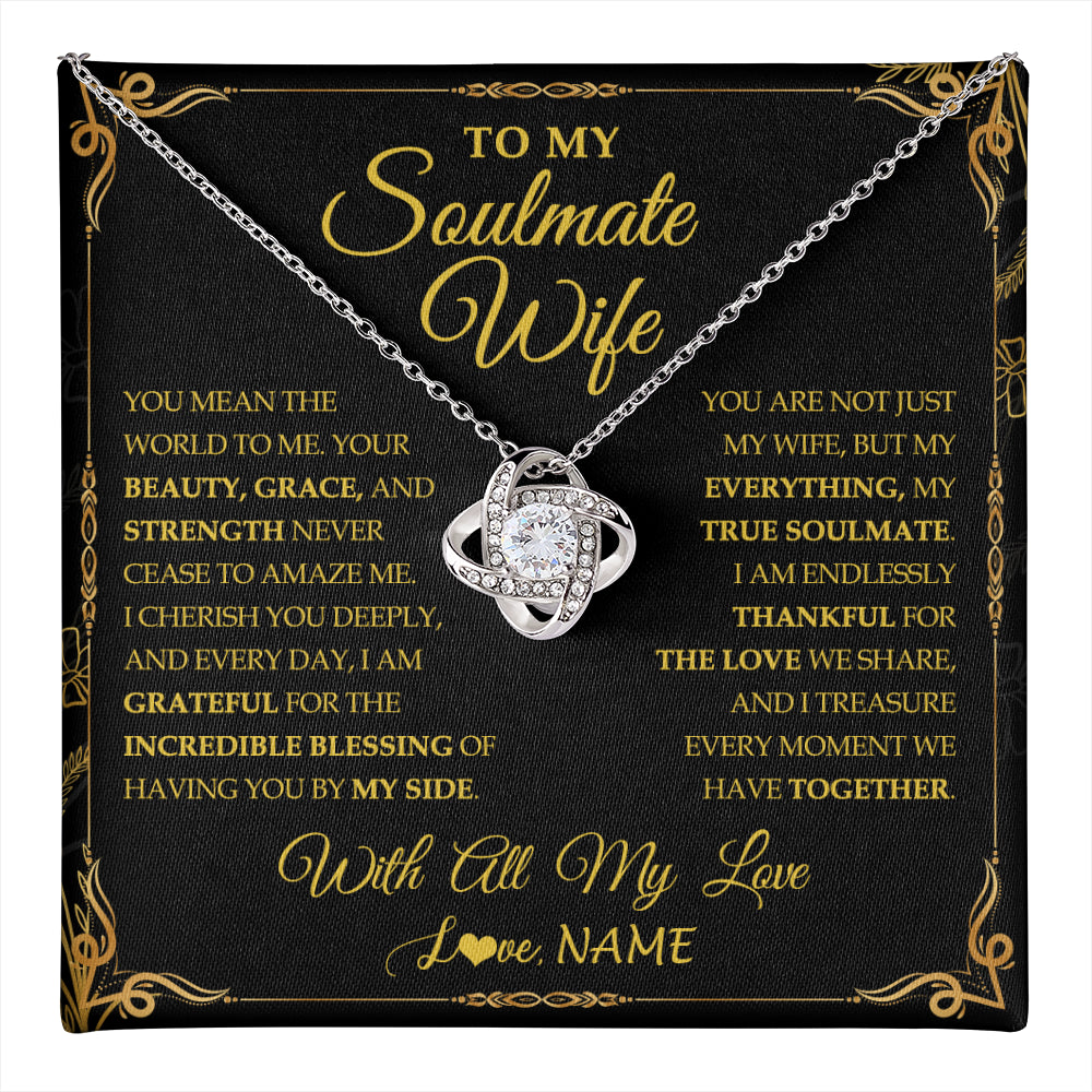 Love Knot Necklace 14K White Gold Finish | 1 | Personalized To My Soulmate Wife Necklace My Heart Wife Jewelry Romantic Birthday Gifst Anniversary Wedding Day Christmas Customized Gift Box Message Card | teecentury