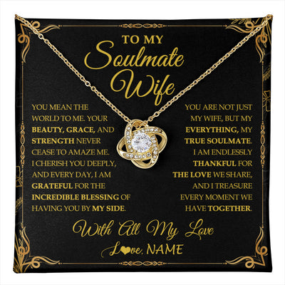 Love Knot Necklace 18K Yellow Gold Finish | 1 | Personalized To My Soulmate Wife Necklace My Heart Wife Jewelry Romantic Birthday Gifst Anniversary Wedding Day Christmas Customized Gift Box Message Card | teecentury