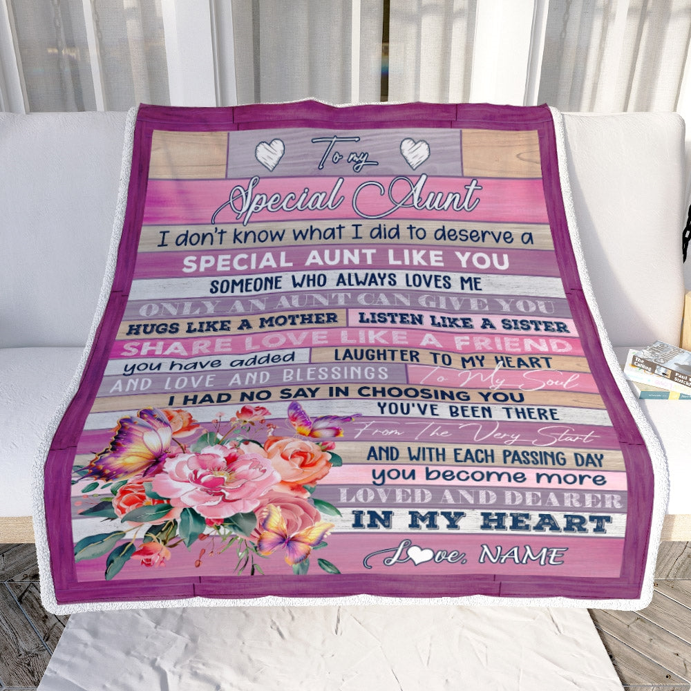 Personalized To My Special Aunt Blanket From Niece Nephew Flower Butterfly Special Aunt Like A Friend Aunt Birthday Christmas Customized Fleece Throw Blanket | teecentury