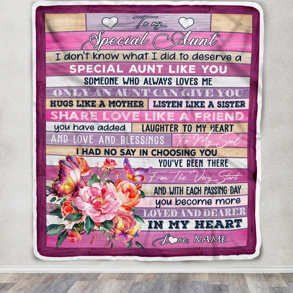 Personalized To My Special Aunt Blanket From Niece Nephew Flower Butterfly Special Aunt Like A Friend Aunt Birthday Christmas Customized Fleece Throw Blanket | teecentury