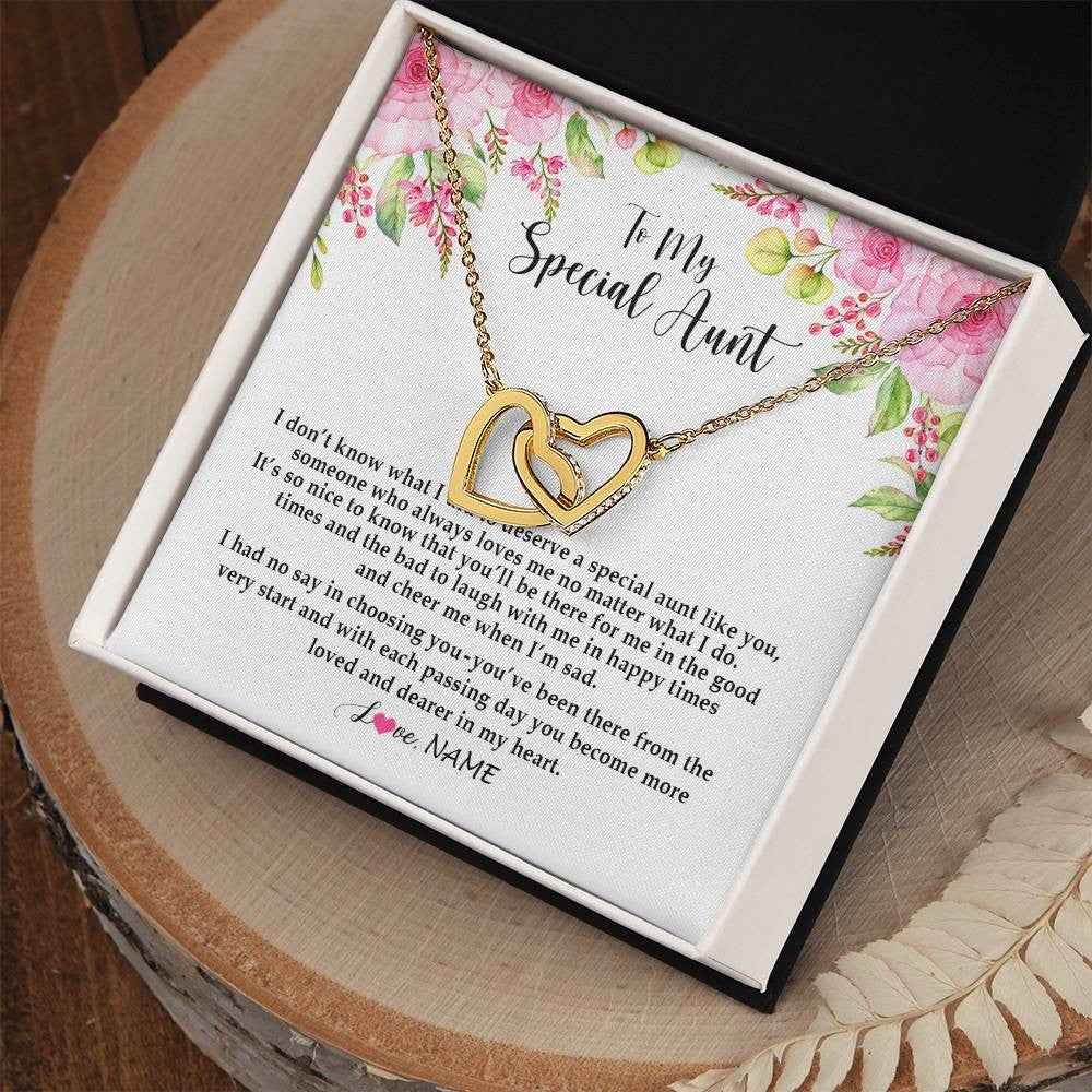 Interlocking Hearts Necklace 18K Yellow Gold Finish | Personalized To My Special Aunt Necklace From Niece Nephew Deserve A Special Aunt Pendant Birthday Monthers Day Christmas Customized Gift Box Message Card | teecentury